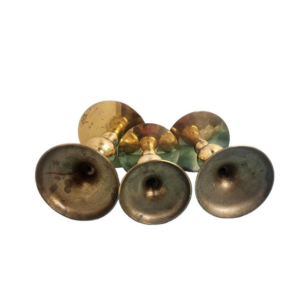 3 Vintage Pillar Brass Candle Holders Embossed Graduated Set Large Ornate - Picture 2 of 12